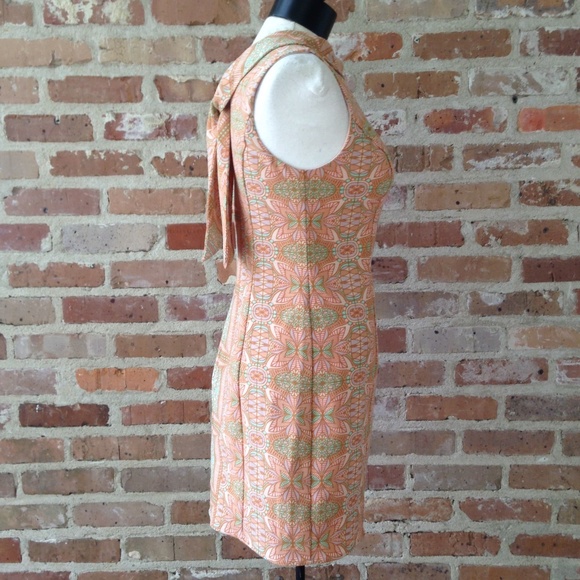 60s-style Sleeveless Mint & Orange Sheath Dress - Picture 3 of 8